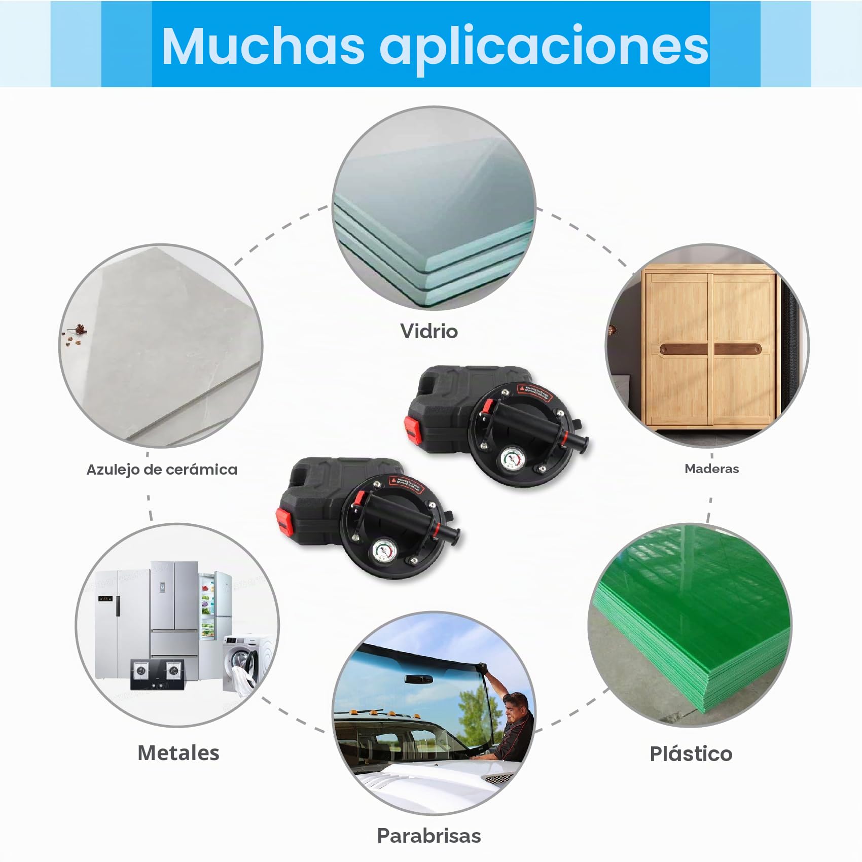 DOCAS 2 Piezas 8 Pulgadas Profesional Ventosas de Vacío Ventosa con barómetro, ventosas cristales para Cristal,Capacidad de Carga de 200 kg para Vidrio, Mármol, Parabrisas y Suelos,Suelos de Madera
