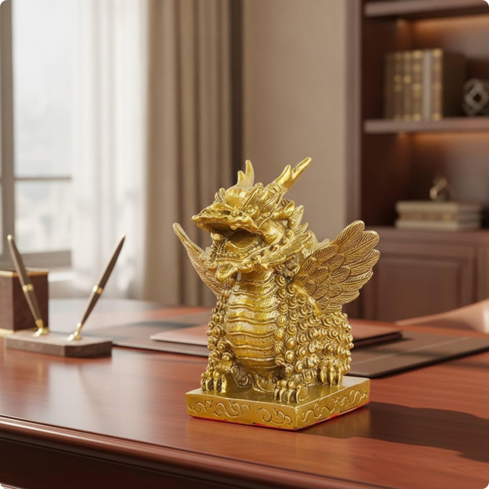 Drachenfigur Goldfarben Qilin-Figur Detailliert Drachenskulptur für Altar, 12 cm