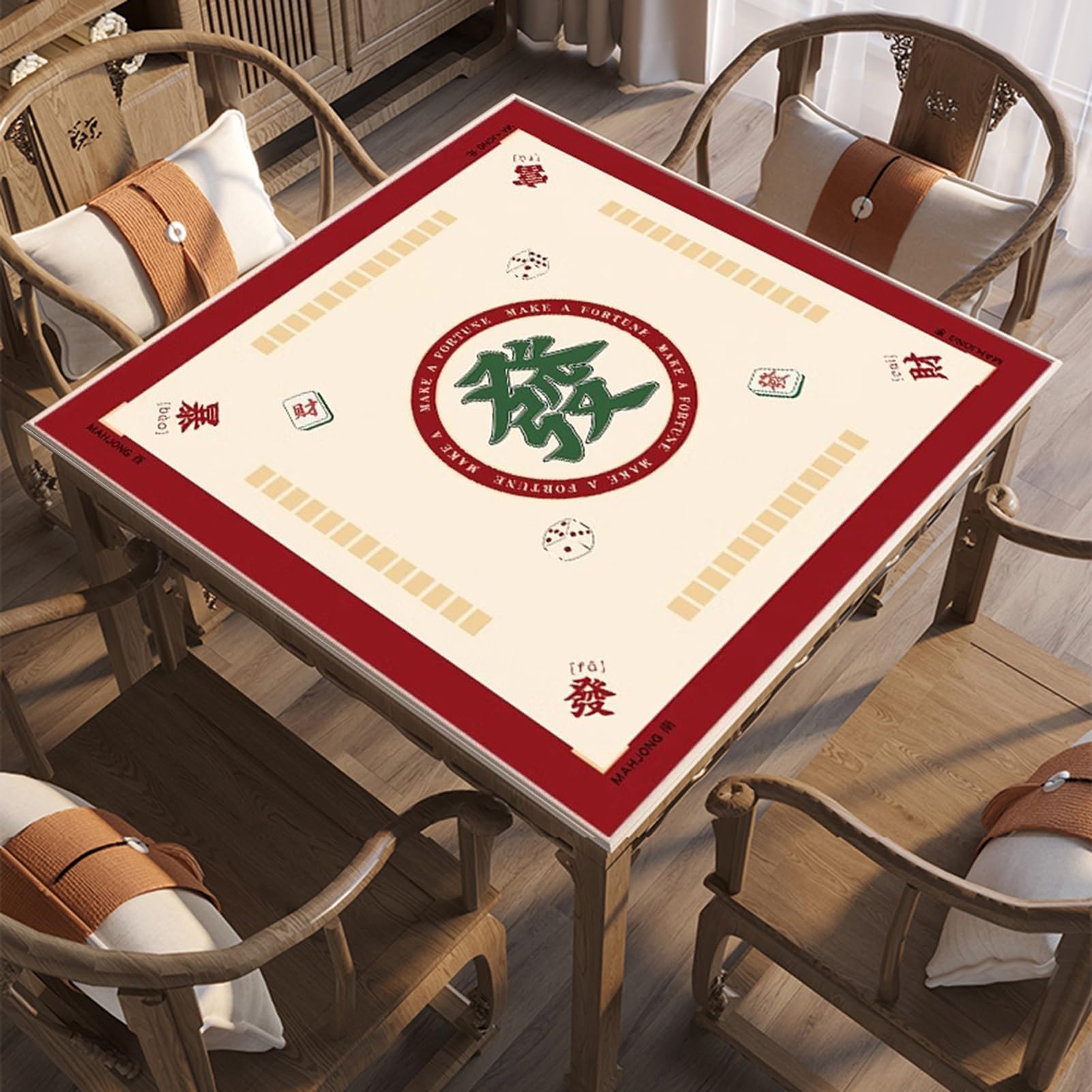 Mahjong mat Kwadratowa mata stołowa do gry w mahjonga, gumowa mata antypoślizgowa z torbą ze ściągaczem, do gier karcianych w pokera i gier planszowych(Khaki,110cm/43.3in)
