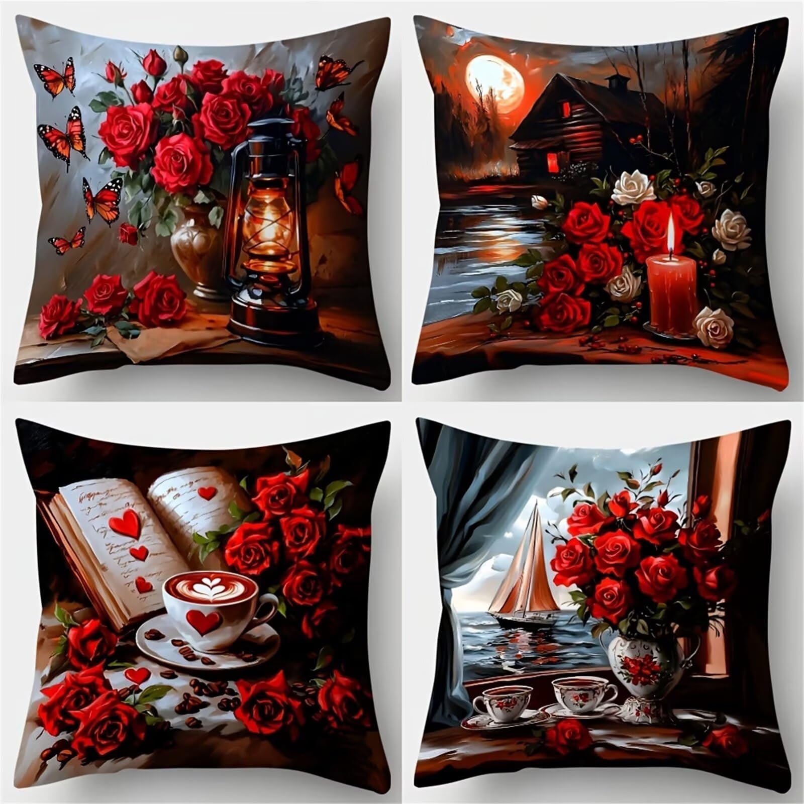 Housses de Coussin 50x50 cm Lot de 4 - Café Rose - en Lin Doux et Respirant - Taies d'oreiller Décoratives avec Fermeture Éclair Dissimulée pour Canapé, Salon et Chambre