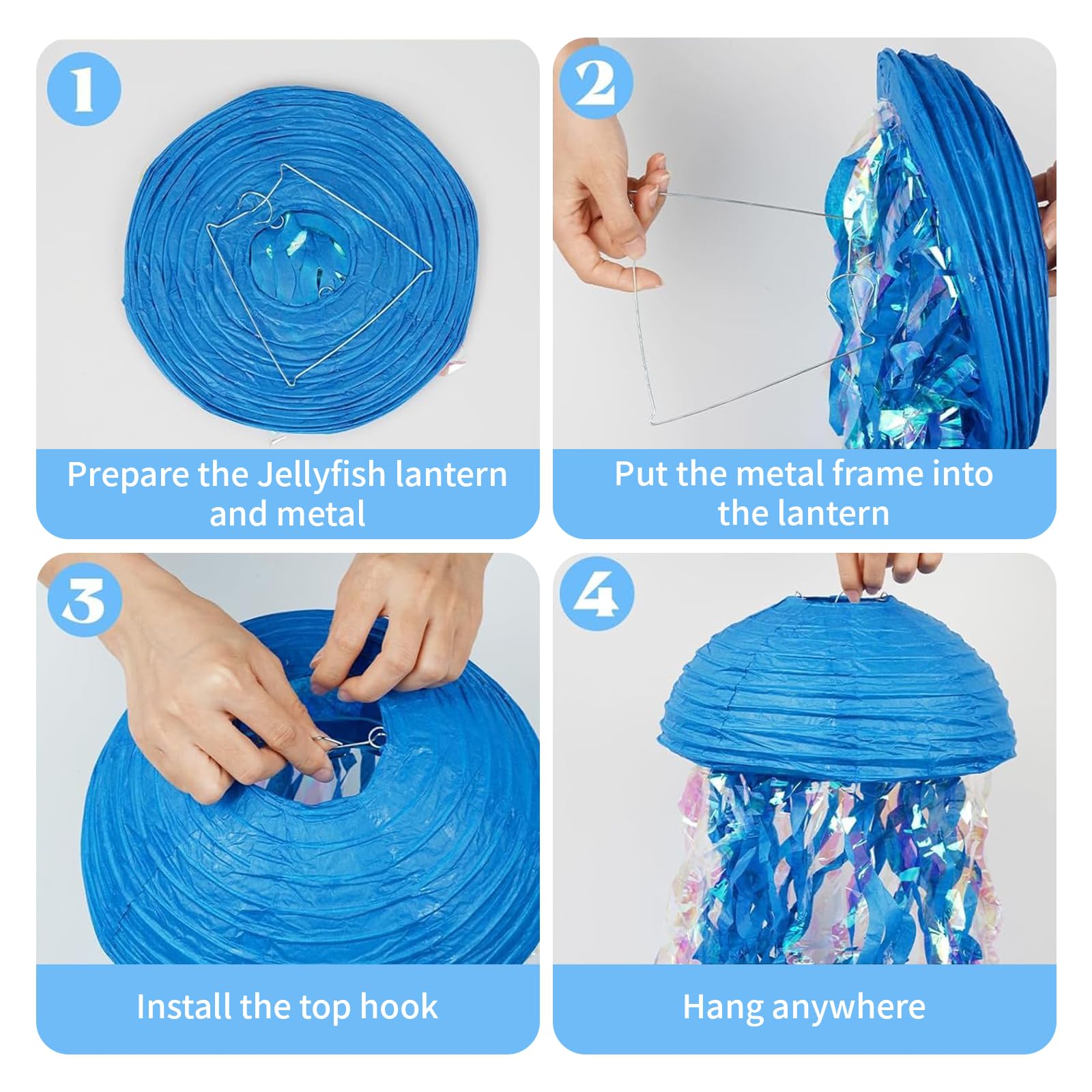 Lot De 8 Lanternes En Papier Décoratives - Lanternes Méduses - Lanternes En Papier - Jellyfish - Lampions Océan Pour Enfants - Thème : Fête, Baptême, Anniversaire - Décoration De Chambre