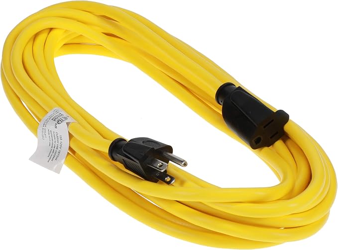 Otimo 25 Ft 14/3 SJTW Yellow, Outdoor Extension Cord - 3 Prong Ground Plug, 15A 1875W, Water & Weather Resistant, Flame Retardant