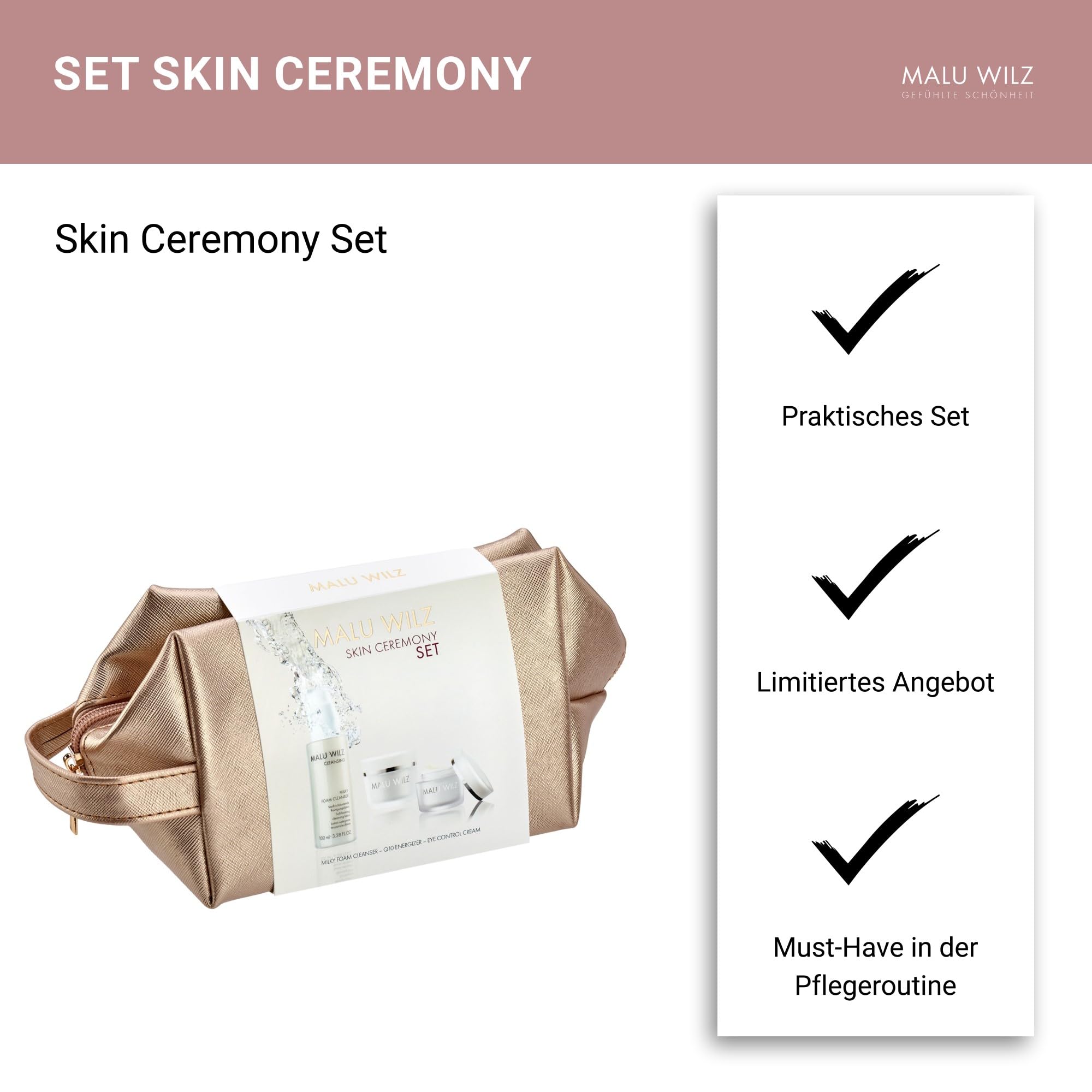 Malu Wilz Skin Ceremony Pflegeset - Beauty Set mit Q10 Energizer, Eye Control Cream und Milky Foam Cleanser, Hochwirksame Gesichtspflege mit Anti Aging Effekt