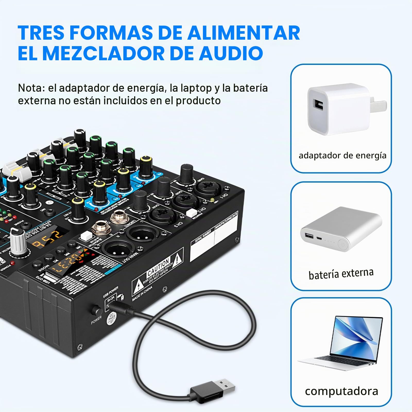 Depusheng BF6 Mezclador de audio profesional, efectos digitales, DSP de 256 bits, USB, Bluetooth, MP3, mezclador de DJ para computadora, interfaz de entrada de 5 canales con alimentación fantasma