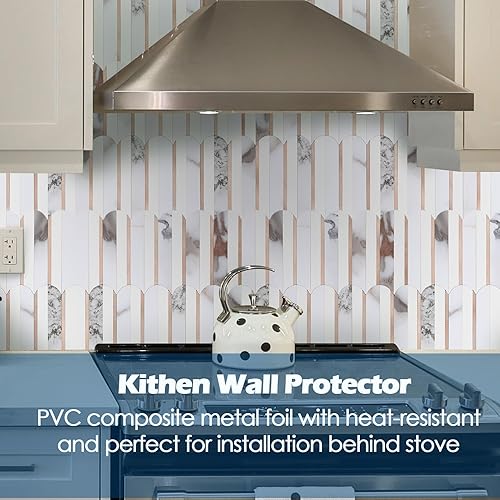 Miniatura 3 de Azulejos de 10 hojas prémium para despegar y pegar, azulejos de pared de PVC dorado mezclado con mármol, azulejos de pared de PVC dorado claro para