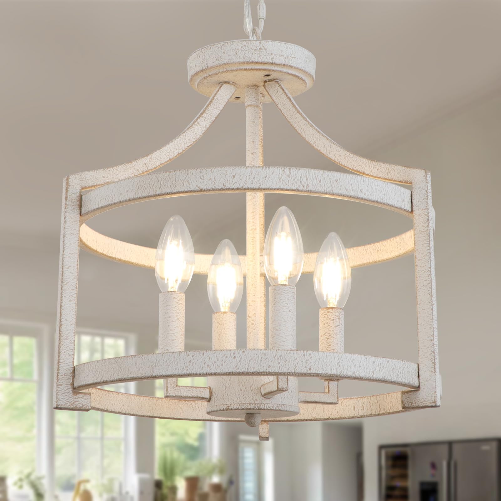 KMaiPem Farmhouse Chandelier, 4-Light French Country Vintage White ...