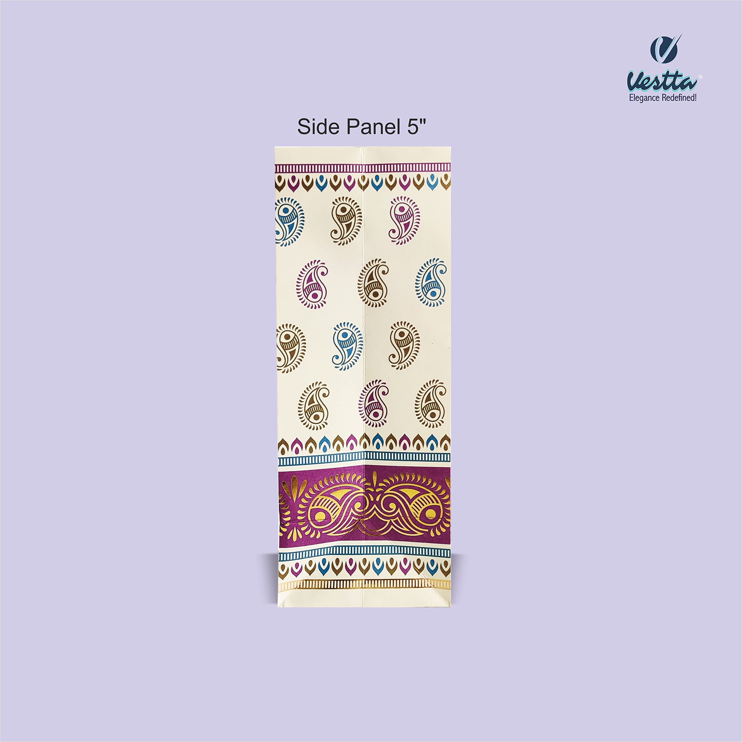 VESTTA -ELEGANCE REDEFINED, Gifts Bags, Extra Large, 17 (L) x 5 (B) x 13 (H) Inches, Pack of 10, Traditional Paisley Golden Border, Matt Finish, for Weddings, Diwali with Gift Tags (Purple) 2