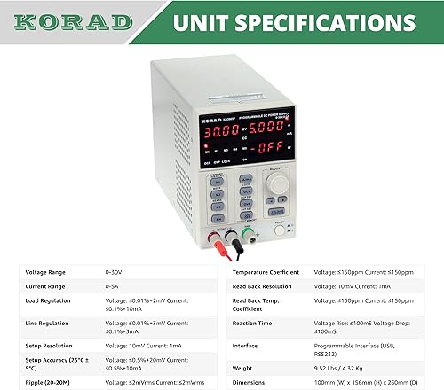 Miniatura 5 de KORAD KA3005P - Precisión programable Variable Ajustable 30V, 5A DC Fuente de alimentación lineal Digital Regulada Grado de laboratorio..