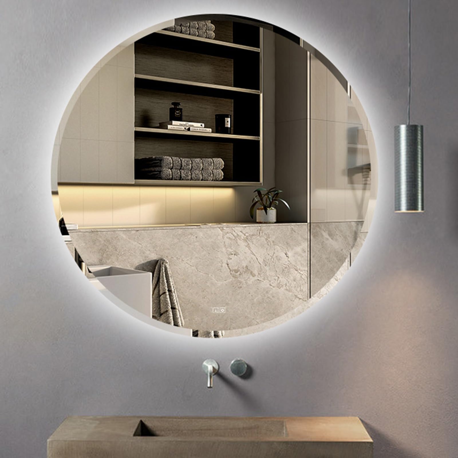 Miroir de salle de bain rond à LED pour un maquillage parfait sans buée 70 cm
