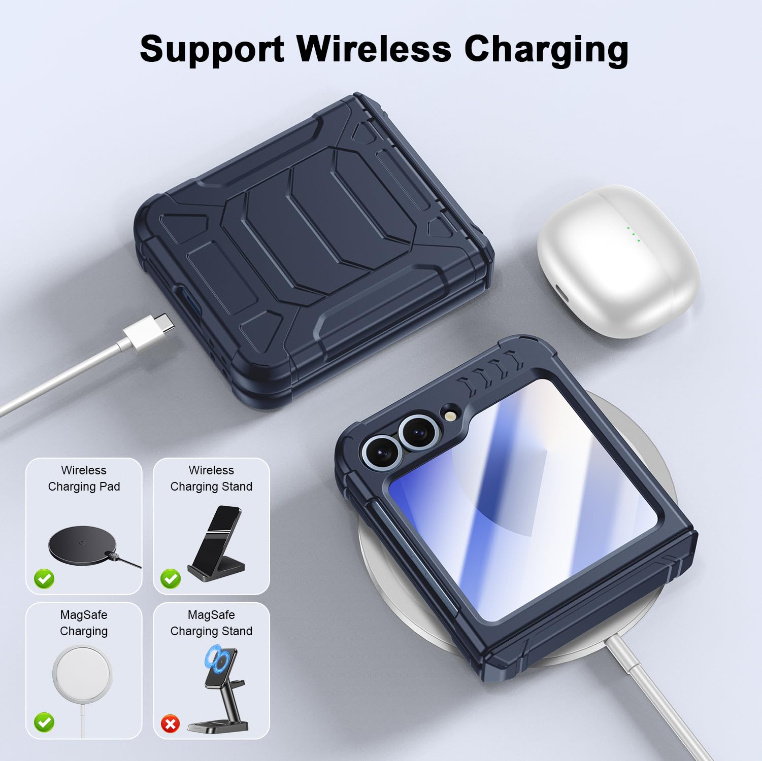 Coque pour Samsung Galaxy Z Flip 6 : coque intégrale avec protection de charnière, protection d'écran avant intégrée, chargement sans fil, protection robuste, anti-rayures et antichoc pour coques de