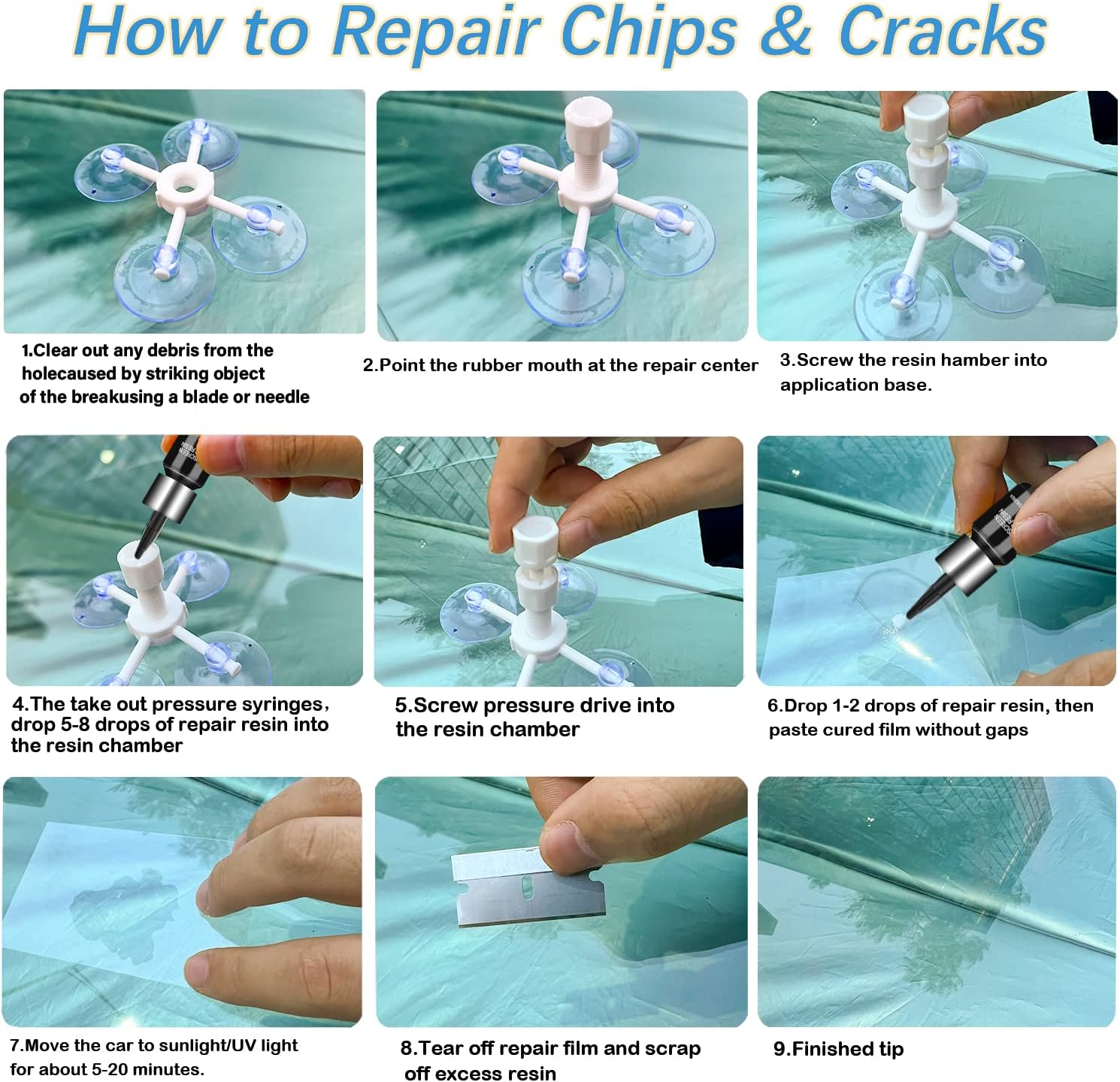 Brennenstuhl Windshield Repair Kit, 2 Pack Windshield Repair kit for Chips and Cracks, Quick Fix for Rock Chip Repair Kit Windshield, Slow Pressure Repair, All car Crack Types Window chip Repair kit