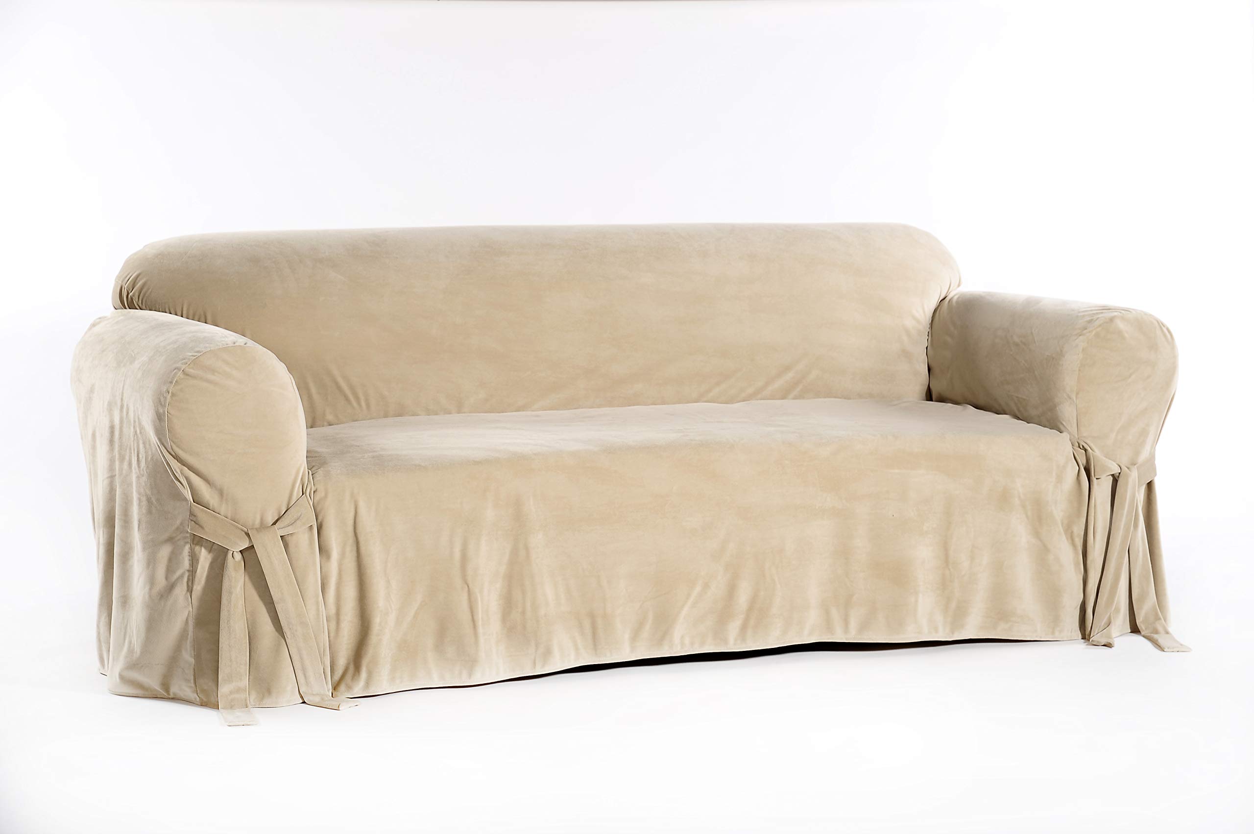 Classic Slipcovers Solid Velvet Sofa Slipcover, Tan