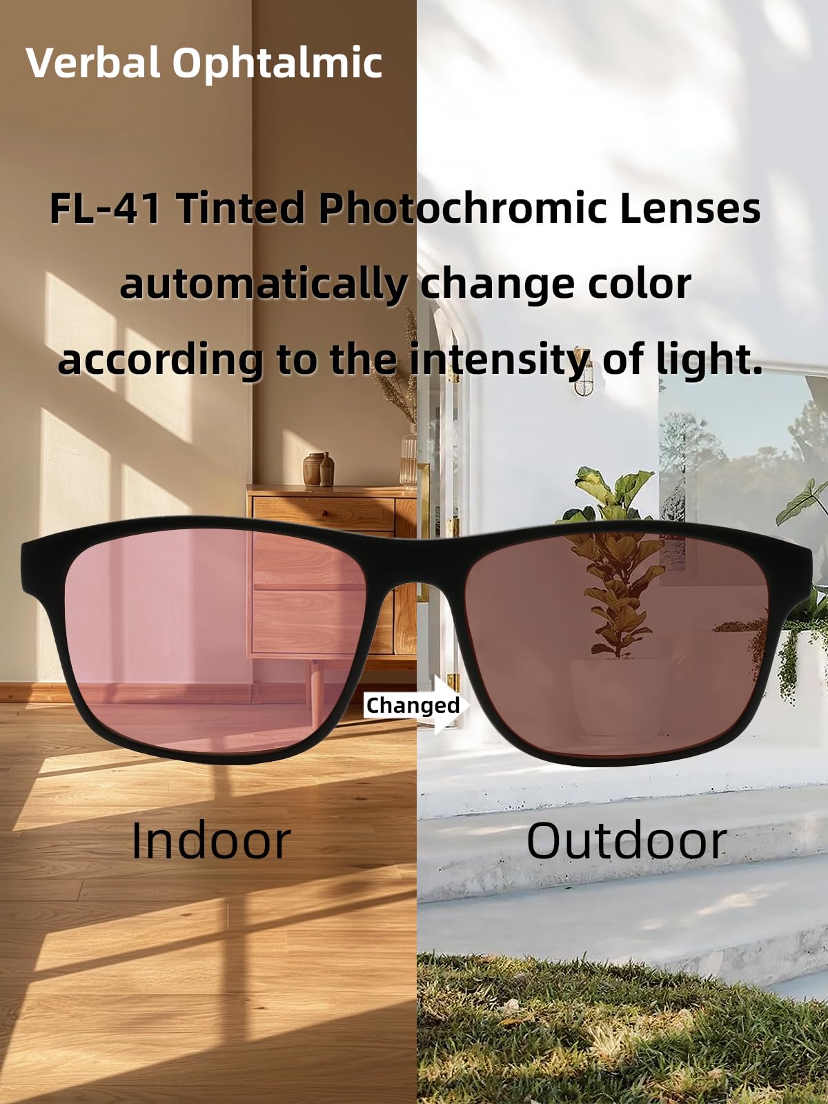 FL-41 Photochrome Migräne-Lichtempfindlichkeitsbrille für Blaulichtblockierung, Photophobie, Überanstrengung der Augen, besserer Schlaf und fluoreszierendes Licht Blendung Mann