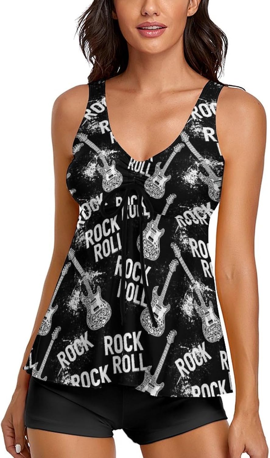 Adjustable Tankini Swimsuits with Drawstring, Women Two Piece Sexy Bathing Suits with Boyshorts for Swimming