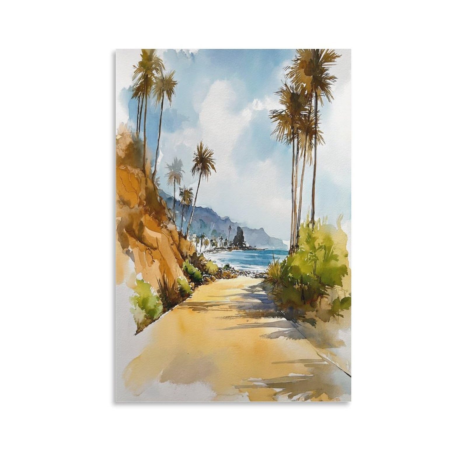 LCYNNH Huntington Beach Watercolor Print_ California Coastal Tree 16x24inch(40x60cm) Print Home Bedroom Office Living Room Decor Canvas