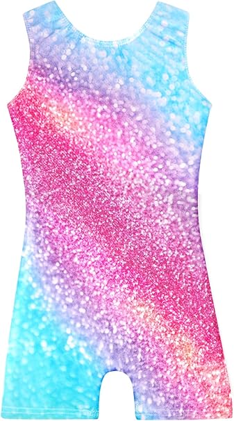 Leotards for Girls Gymnastics Toddler Dance Biketards Mermaid Unicorn Athletic Dance Wear Shiny Rainbow Blue Hotpink