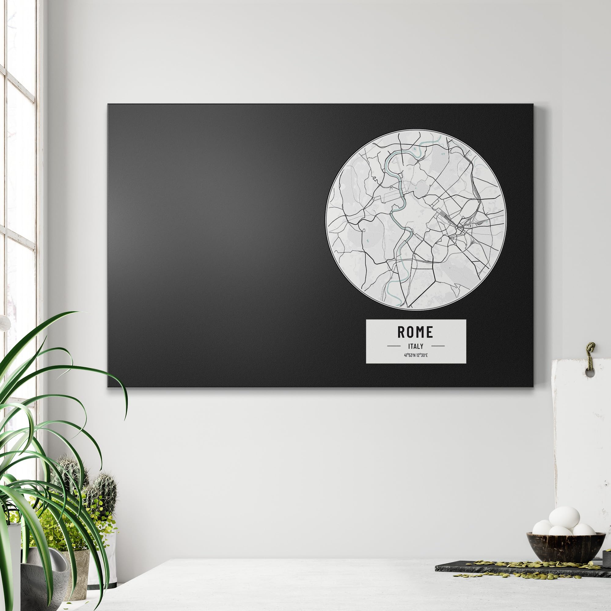DEQORI Pizarra magnética con impresión UV, diseño "mapa de la ciudad", diseño rectangular, 90 x 60 cm, tiza metálica para escribir, decoración de pared para cocina, pasillo, habitación infantil y
