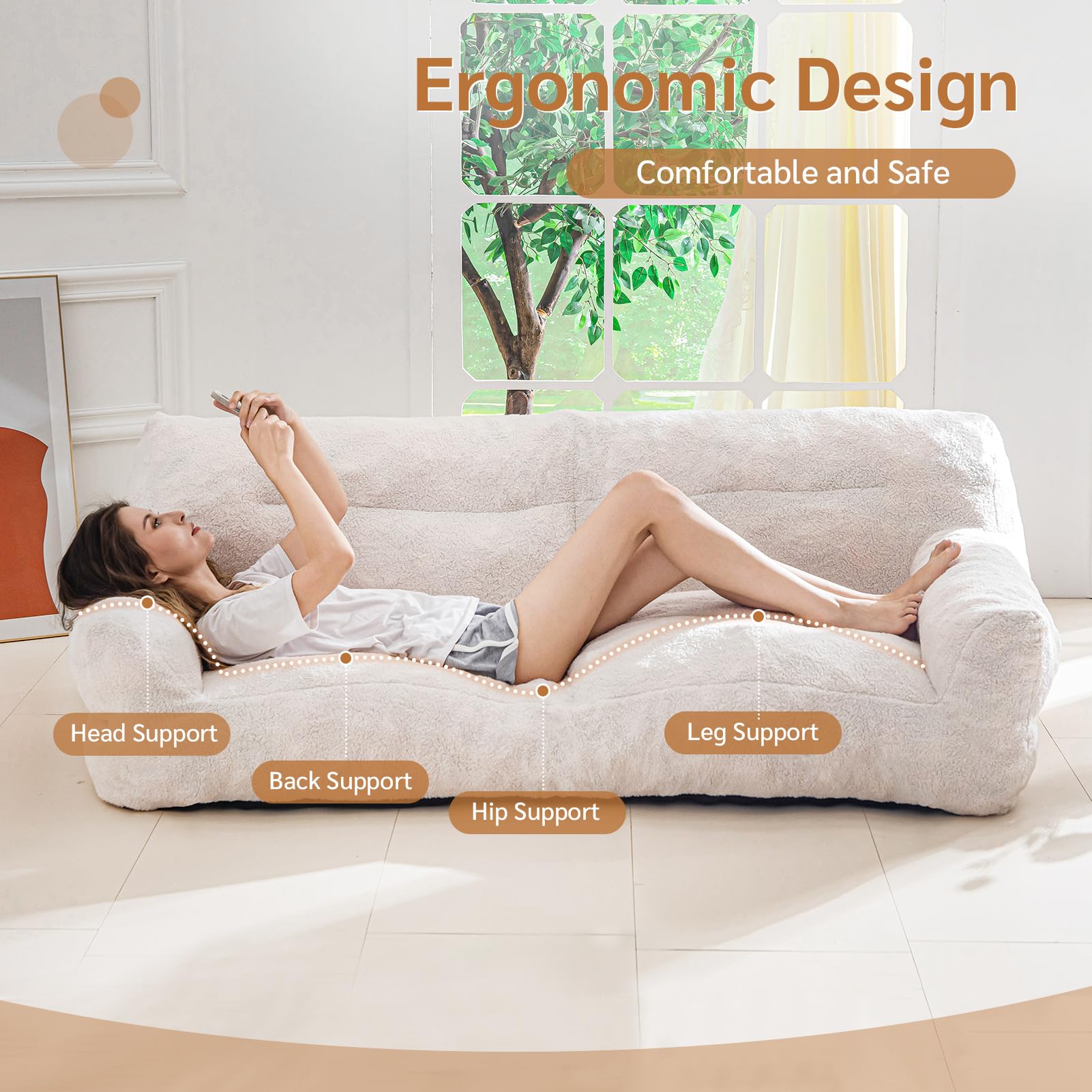 Giant Human Dog Sofa Bed - Extra Large Sherpa Orthopedic Floor Couch For Pets & People, Grey Blue