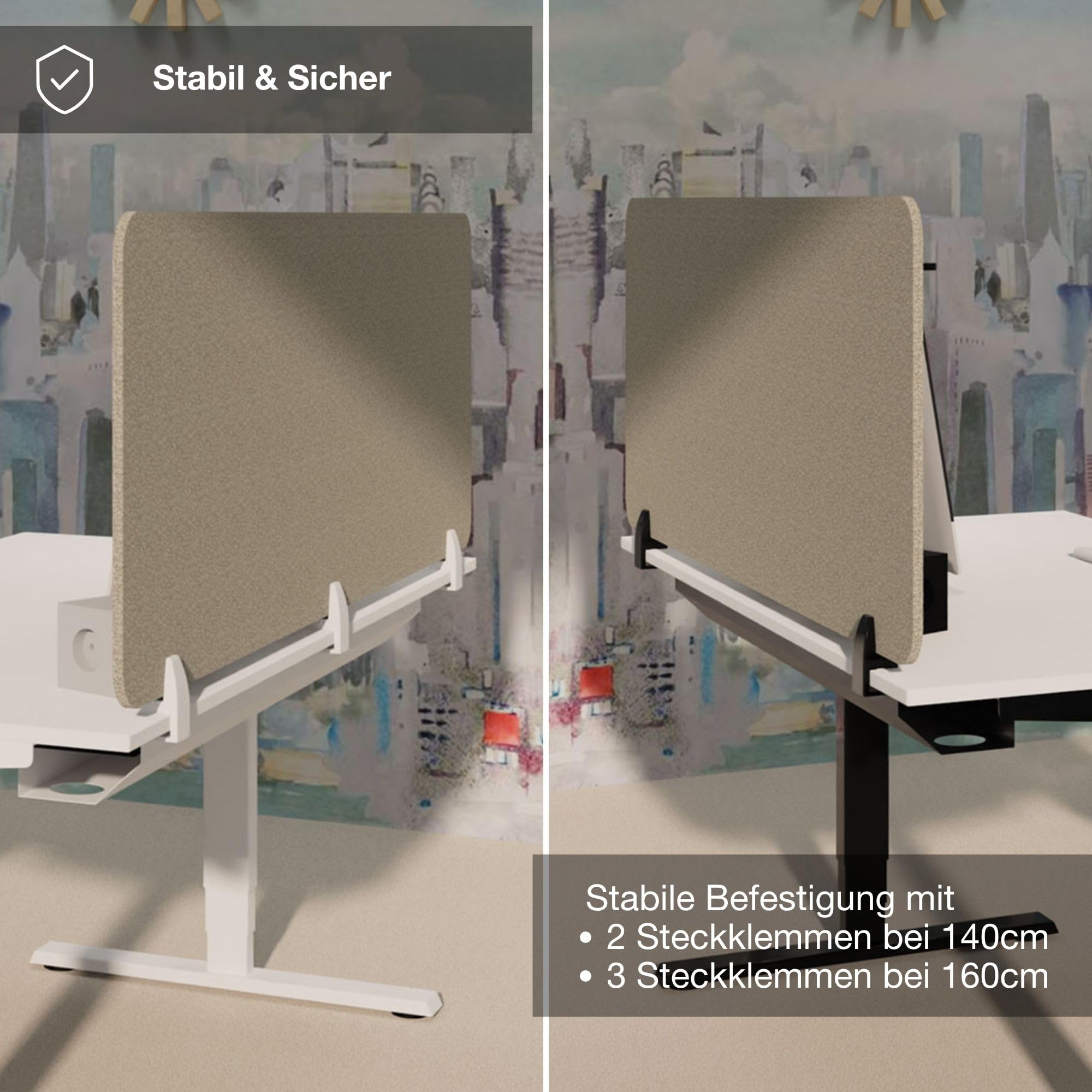 ASSMANN Trennwand Schreibtisch VITECO, 140x56cm, Akustik Sichtschutz