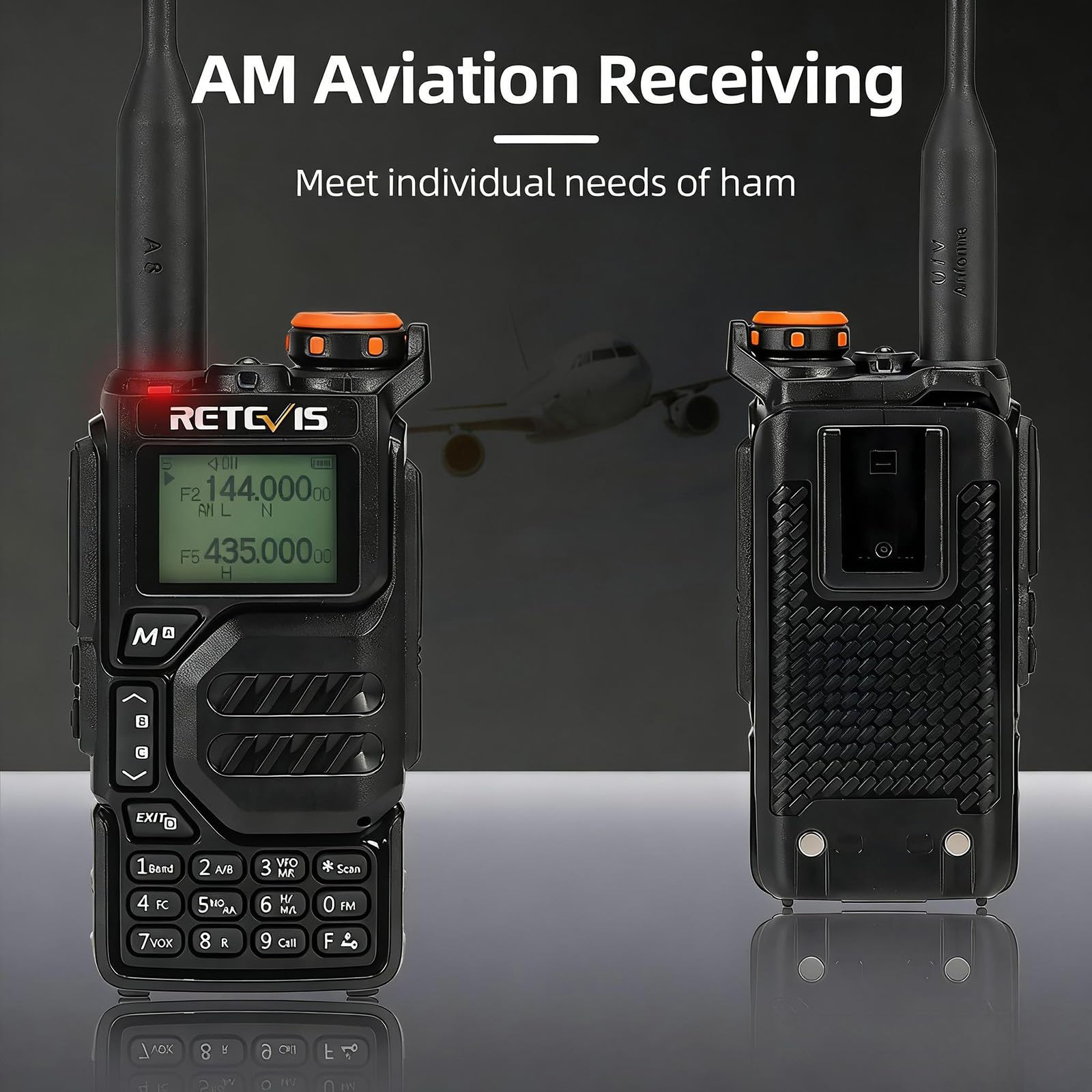 Retevis RA79 Ham Radios, Radio de Doble Banda con Micrófono Sensible | Recepción de Banda Aire, Captura de Canal, Radio de 2 Vías para Caza, Viajes, Walkie Talkie Largo Alcance