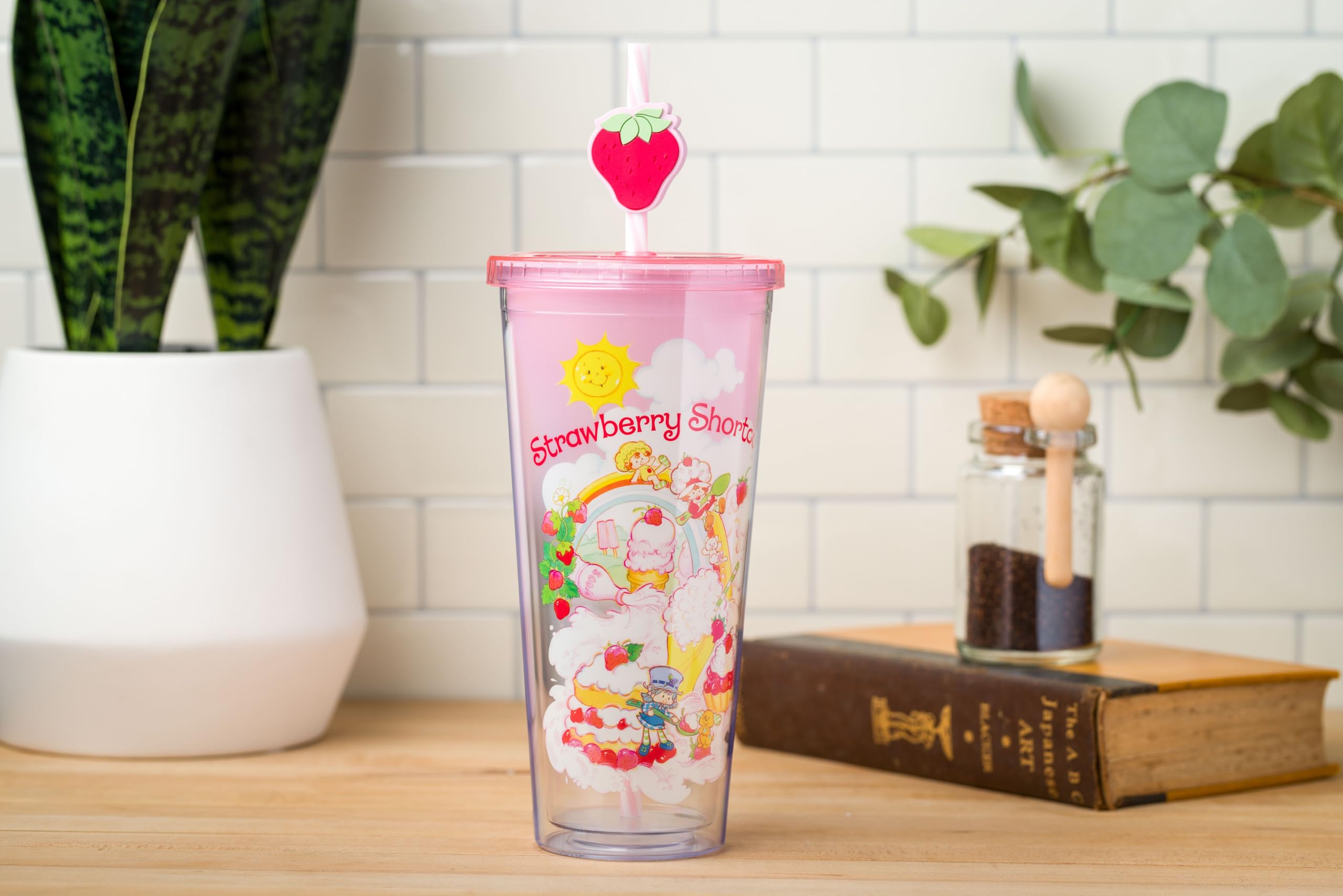 Silver Buffalo Care Bears and Strawberry Shortcake Ombre Double Walled Stainless Steel Tumbler with Handle, Fits in Standard Cup Holder, 40 Ounces