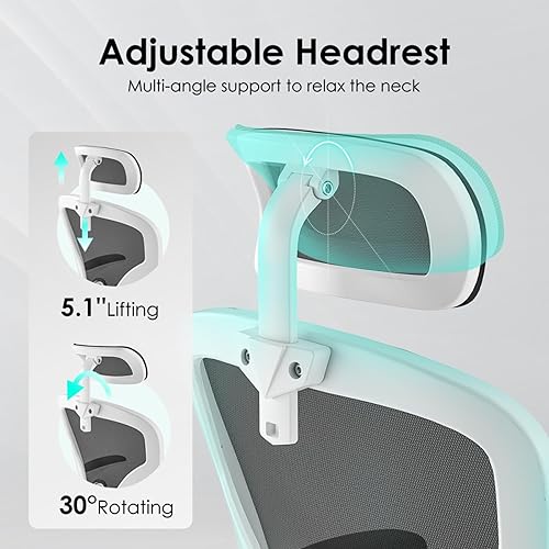 Miniatura 5 de Ergonomic Office Chair with Adjustable Headrest Lumbar Support, High Back Mesh Computer Desk Chair with Flip-Up Armrests, Reclining Rocking