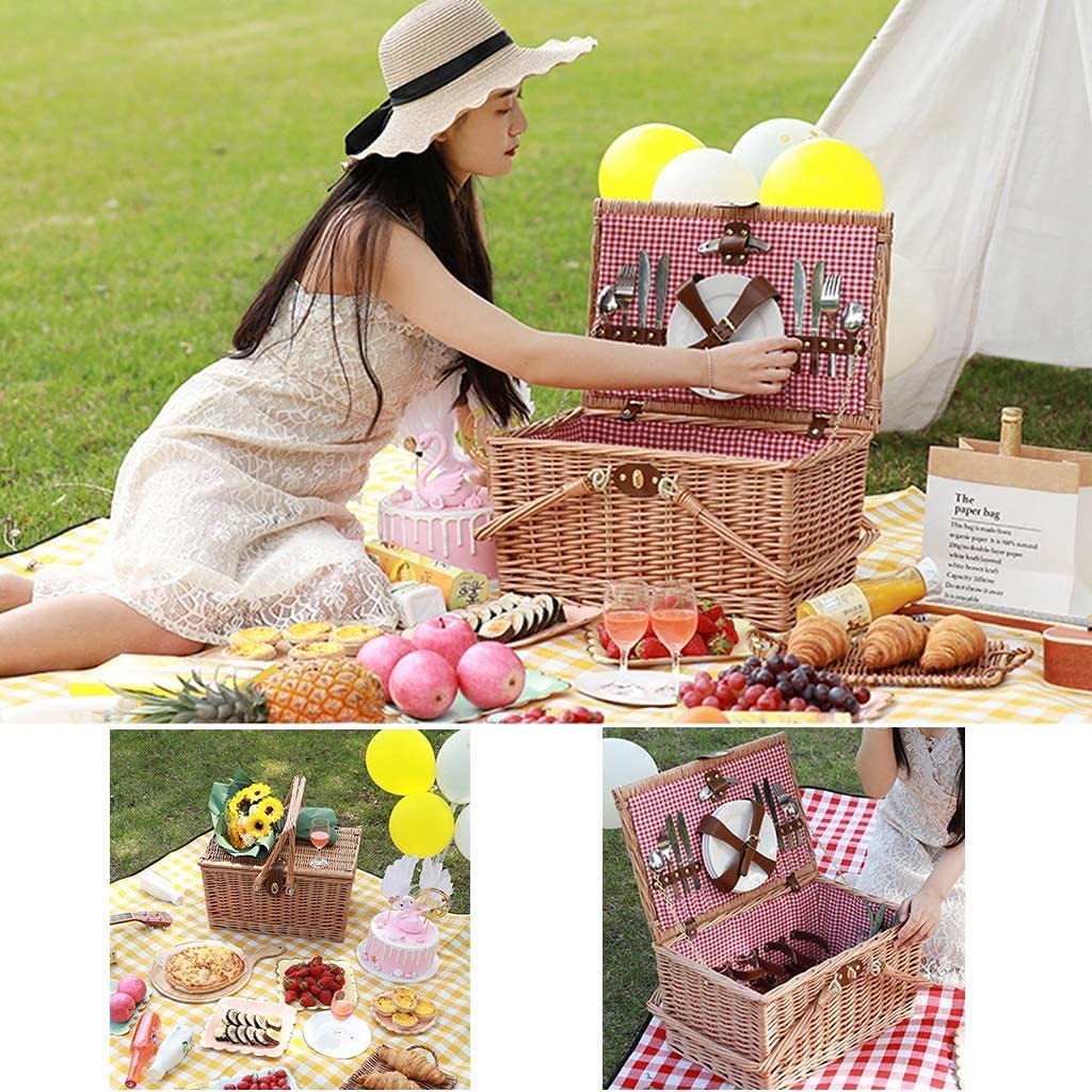 Amazon｜ピクニックバスケットピクニックセットピクニックマット付き4