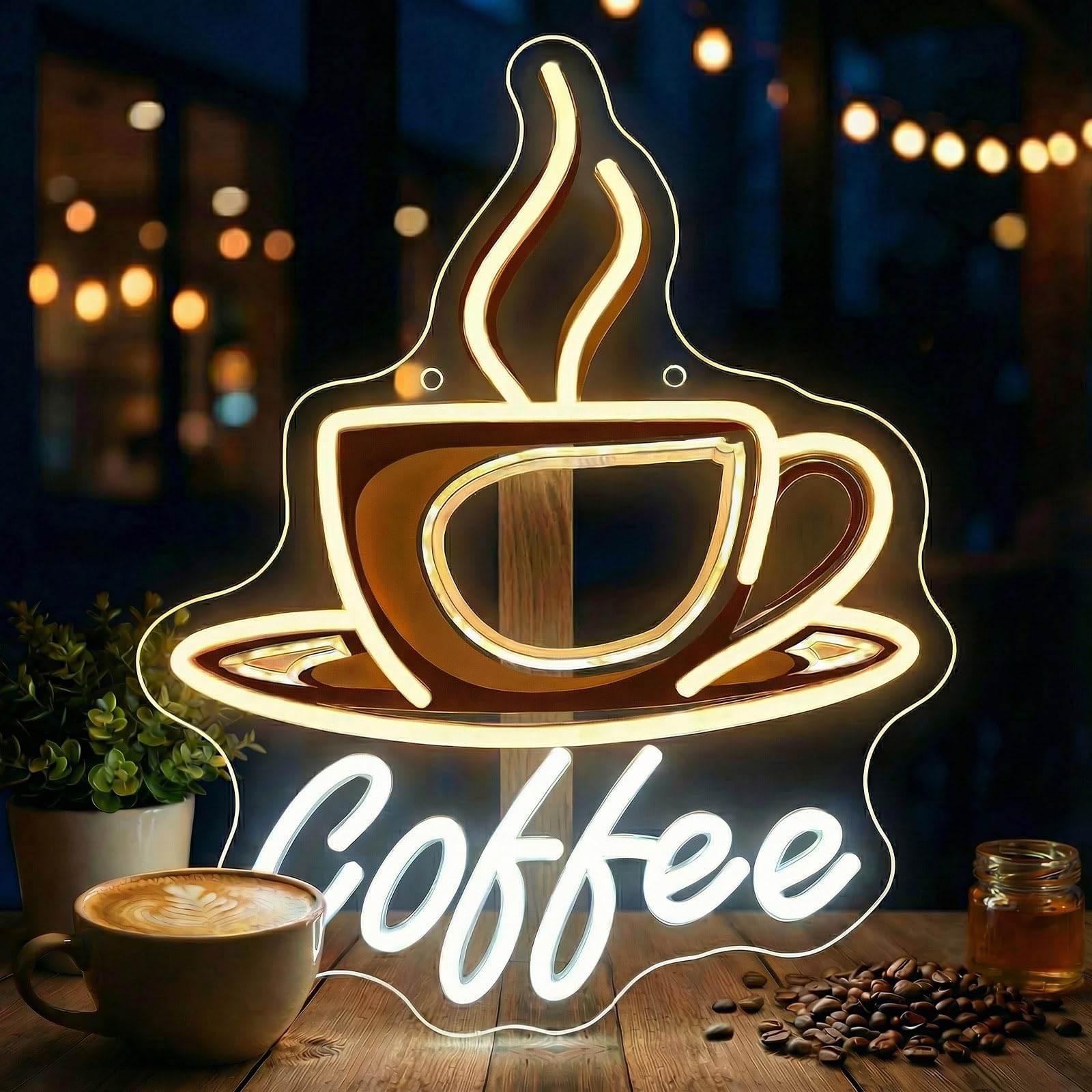 Coffee Neon Light Sign - Coffee Neon Sign for Wall Dimmable Coffee Neon Sign, Large LED Light Sign for Coffee Bar, Modern Aesthetic Hanging Decor for Cafe, Kitchen, Coffee Nook, Shop