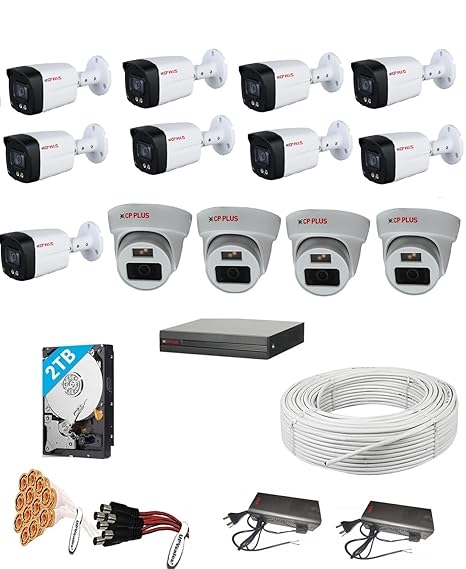 CP PLUS Full HD 13 WiredCamera Combo(16 CH HD DVR 1Nos,Colour View in Night Bullete Outdoor 9 Nos, Colour View in Night Dome Indoor 4 Nos,2TB HDD,8 CH SMPS 2Nos,Cable Bundle 1Nos