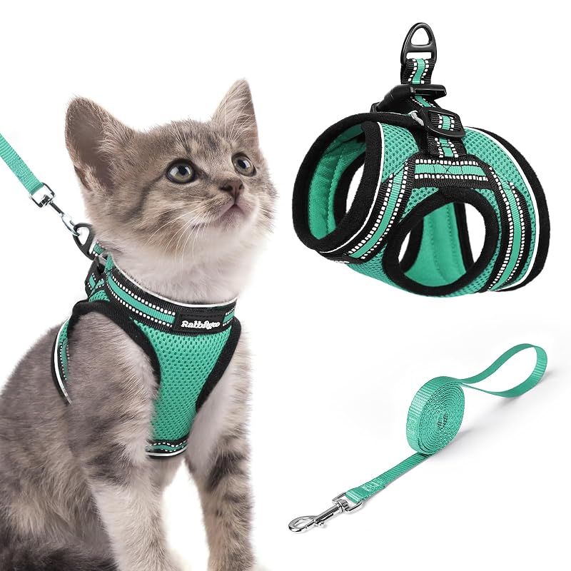 Peitoral para gatos em malha respirável com guia ajustável rabbitgoo, tamanho S Green