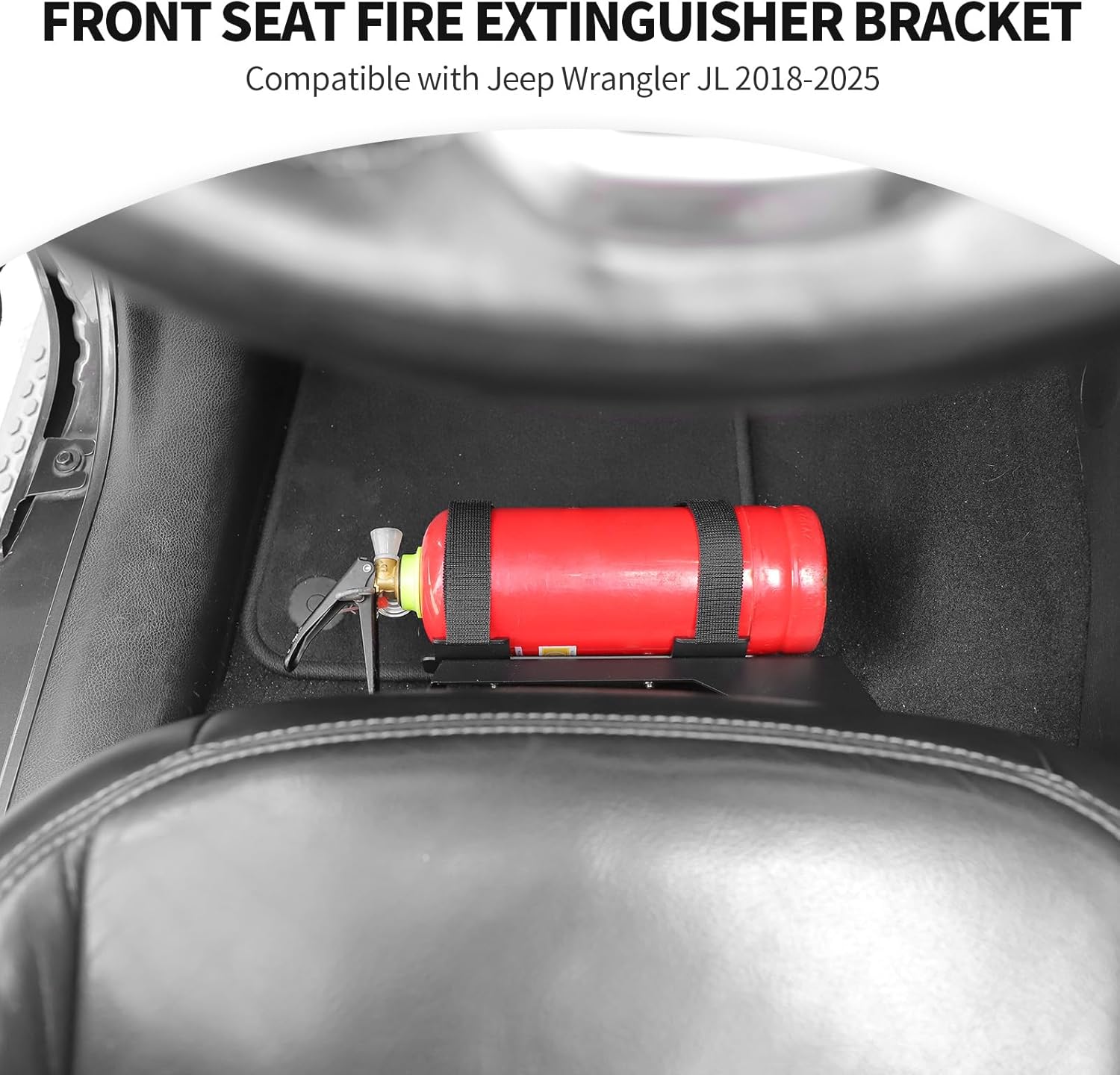 JeCar Under Front Seat Fire Extinguisher Bracket Mount Holder Compatible with Jeep Wrangler JL & Gladiator JT 2018-2025, Left Side