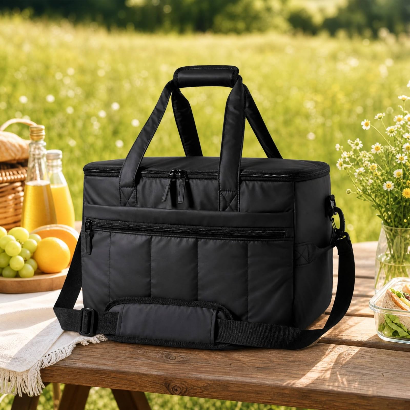 Nylon-Kühltasche isoliert Kühltasche mit Schultergurt leicht zu reinigen Thermotasche für Camping, Strand,