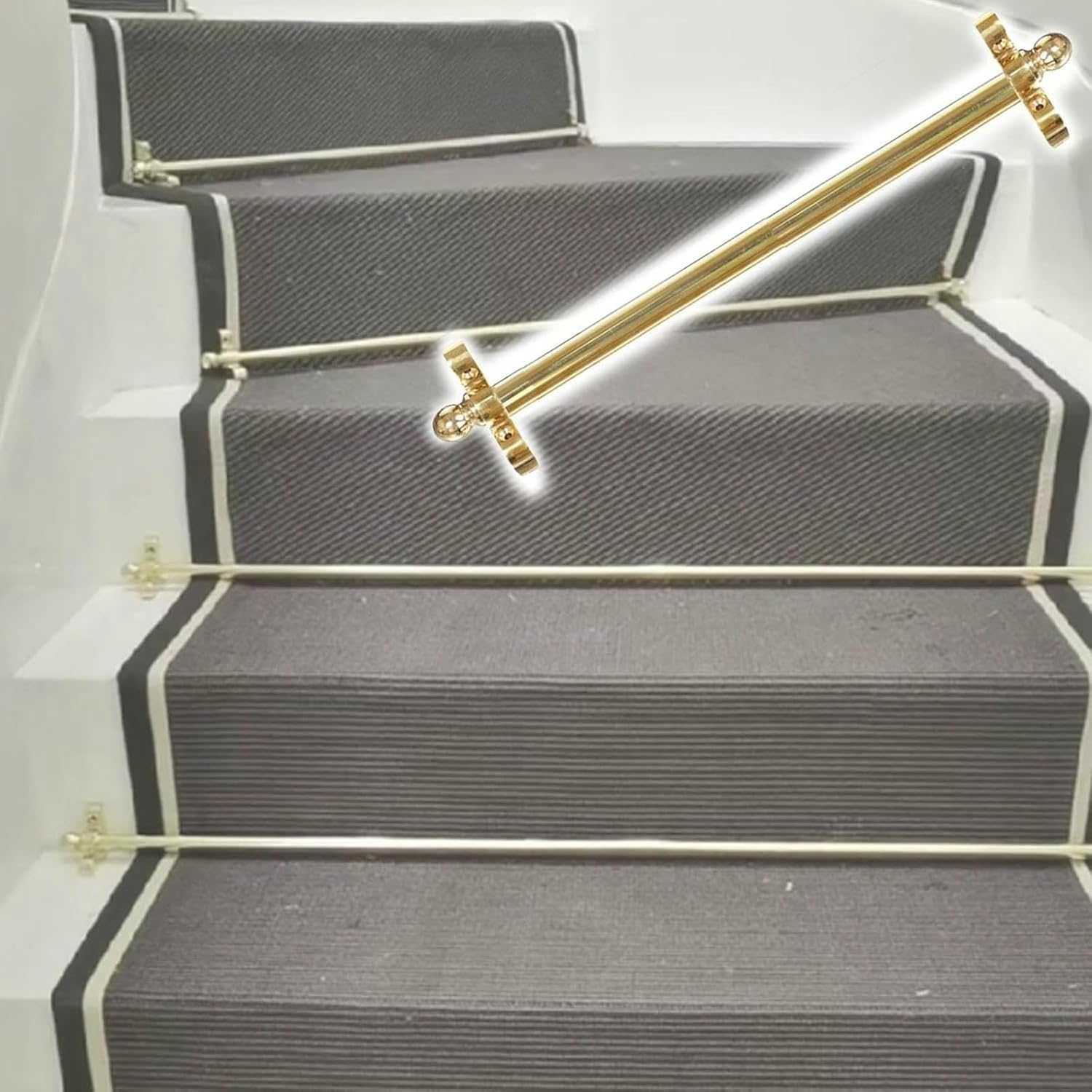 Gold Brass Stair Rods Stair Carpet Rod, Stair Runner Rod for Carpet Runners, Incl. Tubular Rod Fixing Bracket for Carpet Runners