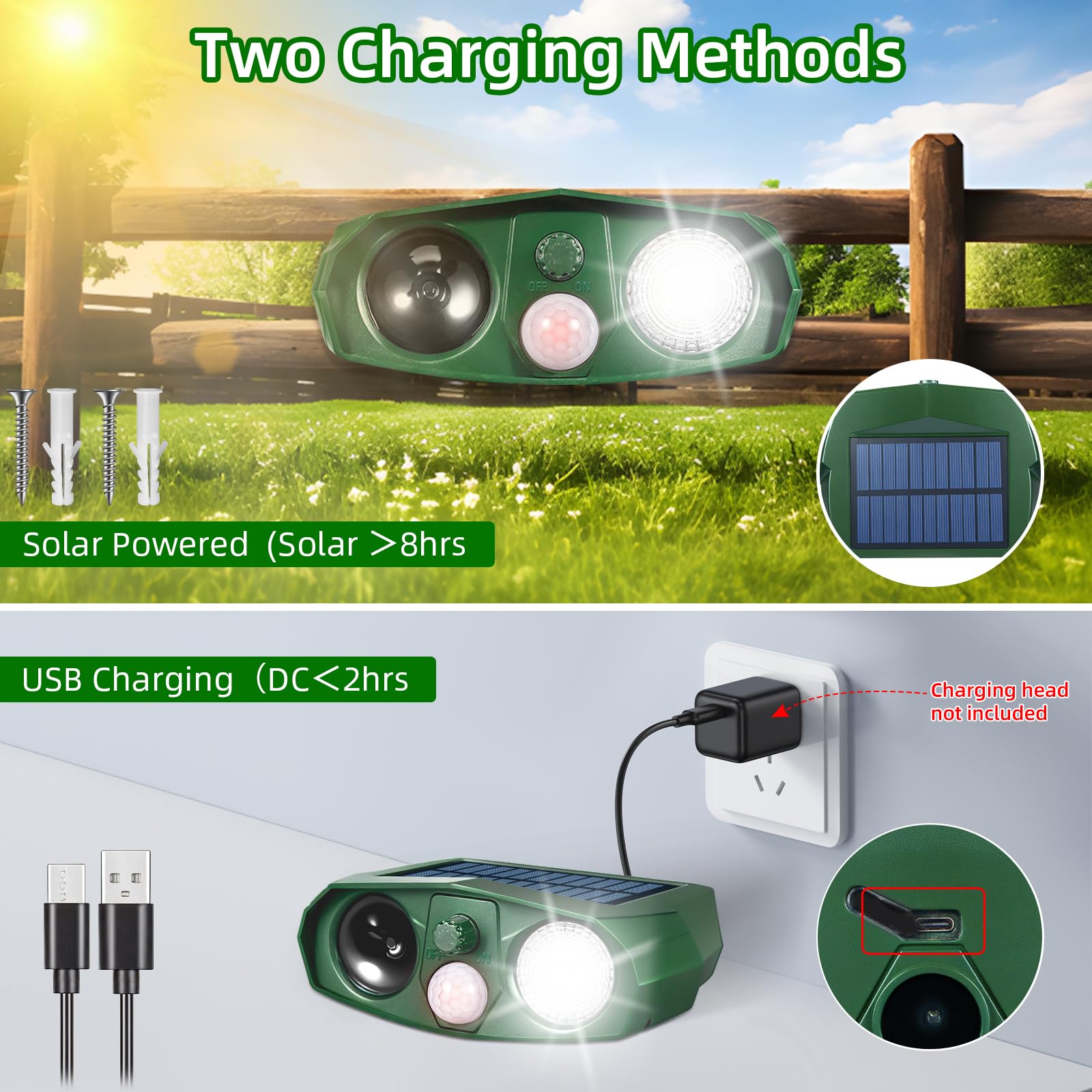 Paquete de 4 repelentes solares ultrasónicos de animales para exteriores, dispositivos disuasorios de ciervos con sensor de movimiento, repelente solar de ganso