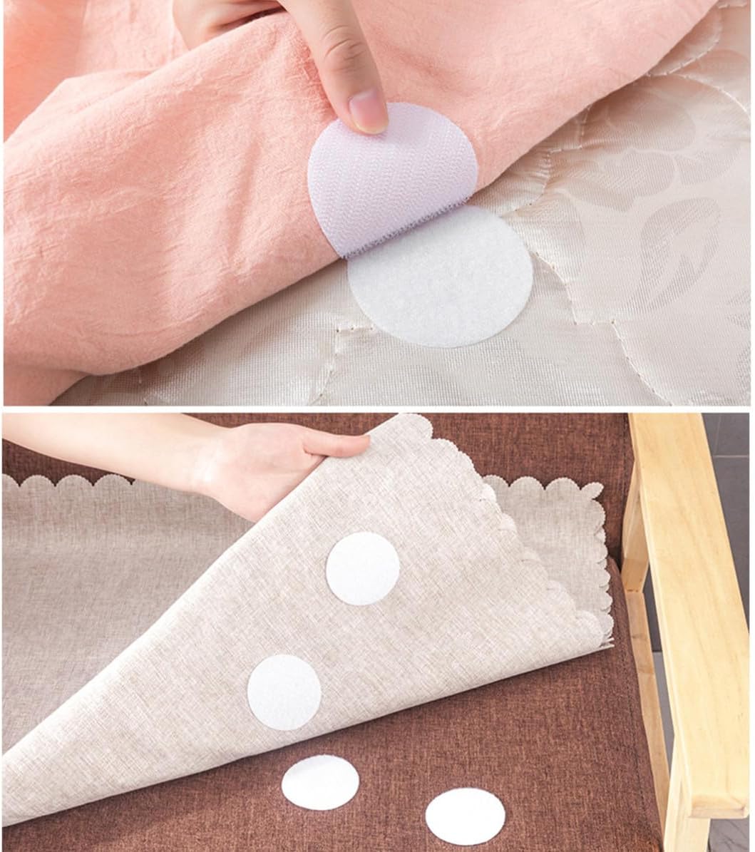 SHOWERORO 40pcs Bed Sheet Fastener Straps Double-Sided Self Adhesive Dots for Fabric and Quilt, Anti-Skid Nylon Fixer No Sticky Residue, for Bedroom and Office Use