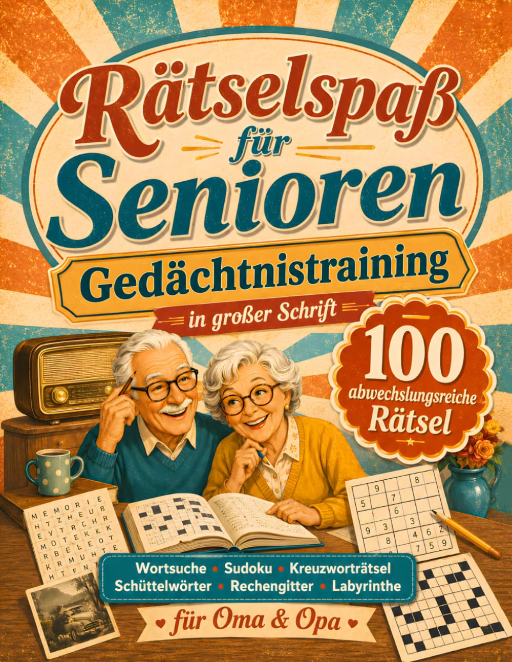 Rätselspaß für Senioren - 100 Rätsel in großer Schrift: Gedächtnistraining mit Wortsuche, Sudoku, Kreuzworträtsel, und vielem mehr. Das ideale Rätselbuch-Geschenk für Oma & Opa