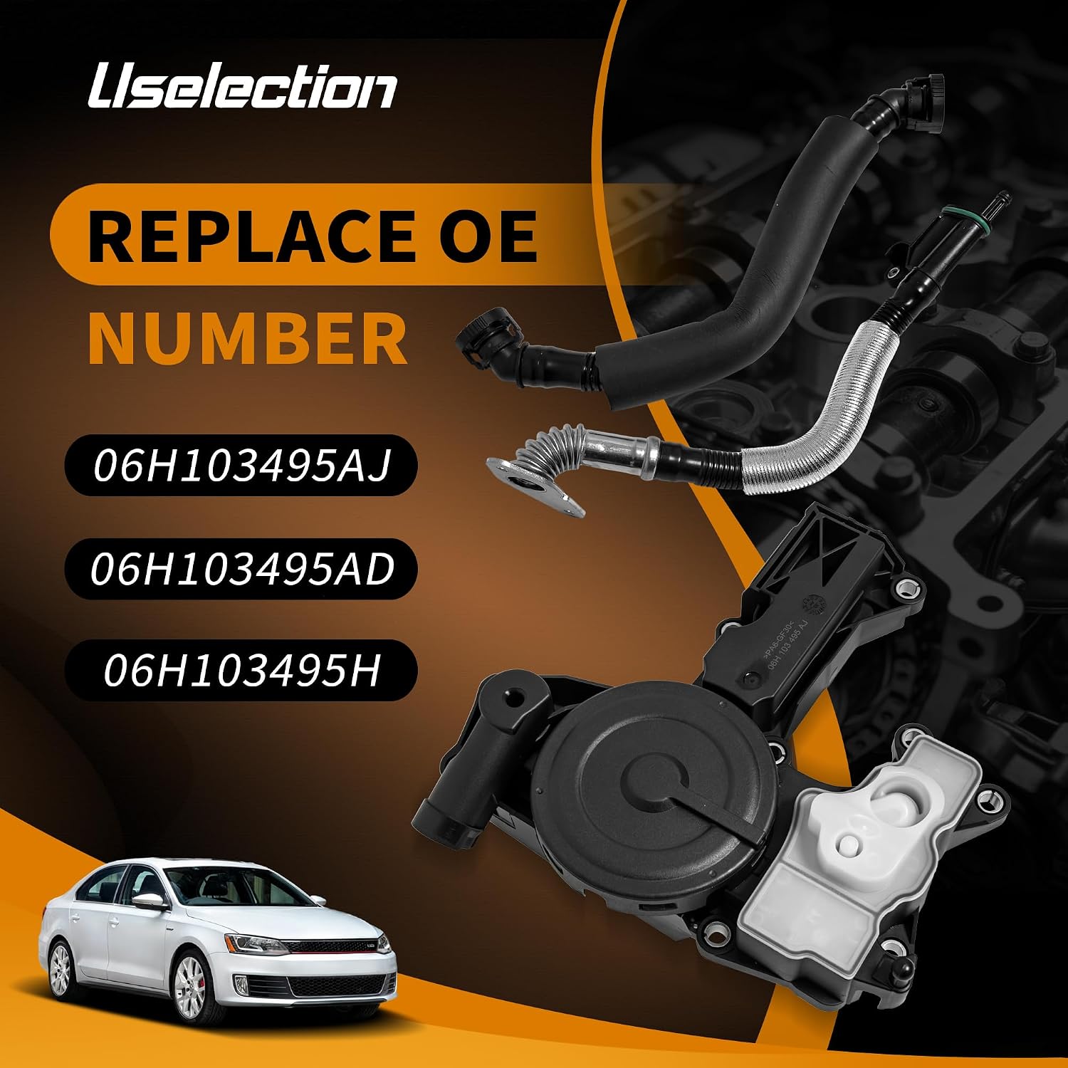 06H103495AE PCV Valve Engine Crankcase Vent Valve Oil Separator Breather Hose Compatible for Audi Audi A3 A4 A5 A6 Q3 TT VW Golf Passat Tiguan # 06H103495AK 06H103495J 06H103495AC 06H103495AH