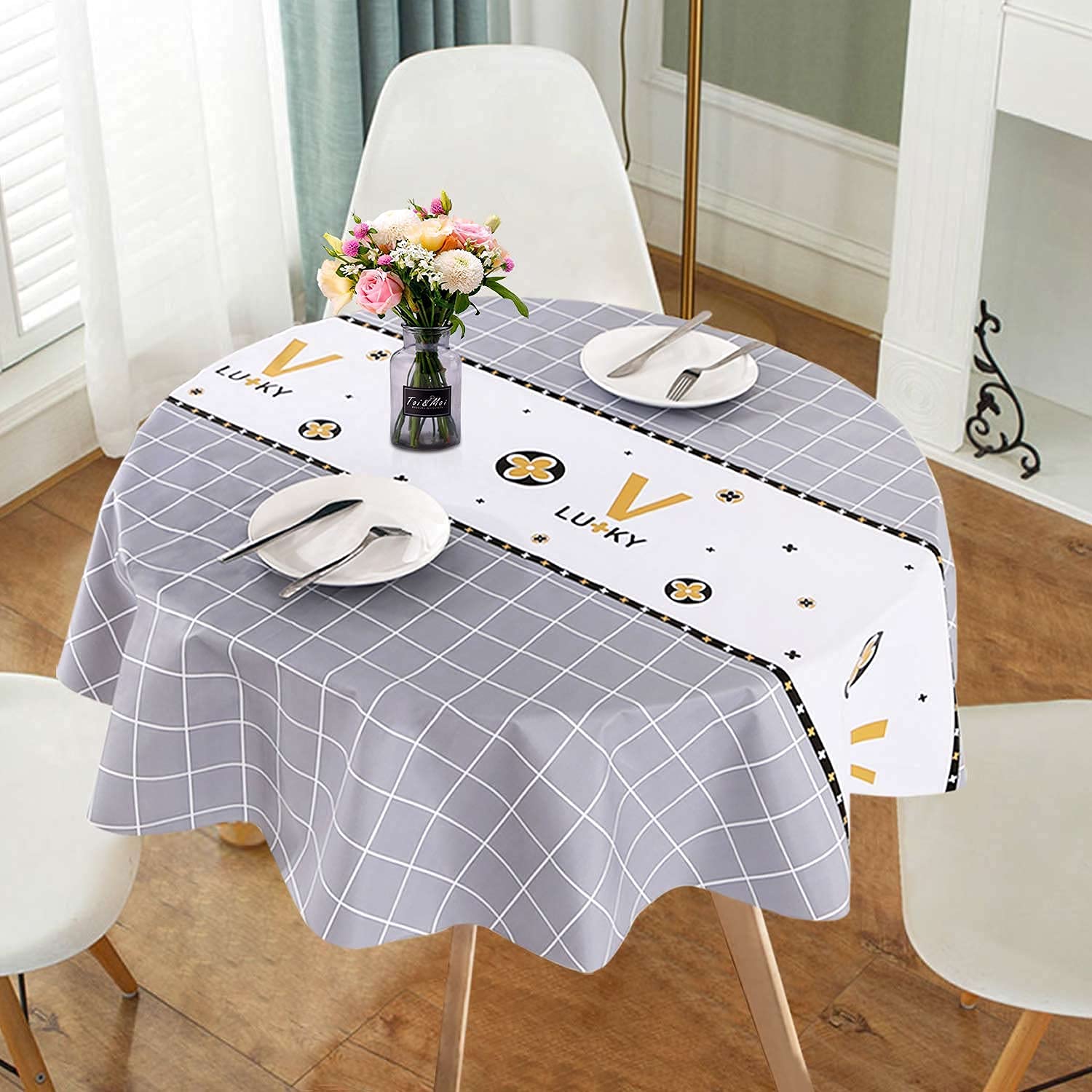 Nappe ronde de qualité supérieure en coton et lin lavable 100cm