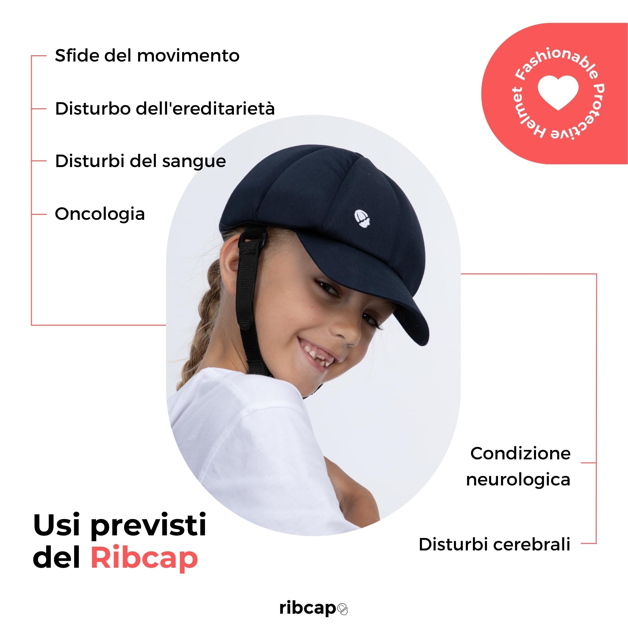 Ribcap Casco Medico per Bambini | Berretto da Baseball con Cinturino per Il Mento | Midi/Maxi 19,5-24,5 cm | Casco Protettivo Morbido per l'epilessia | Casco Protettivo per Le convulsioni