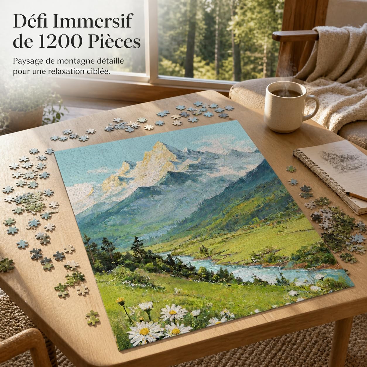 Puzzle en Bois Thème Montagne Adulte, 16 modèles, avec Cadre, 300 pièces