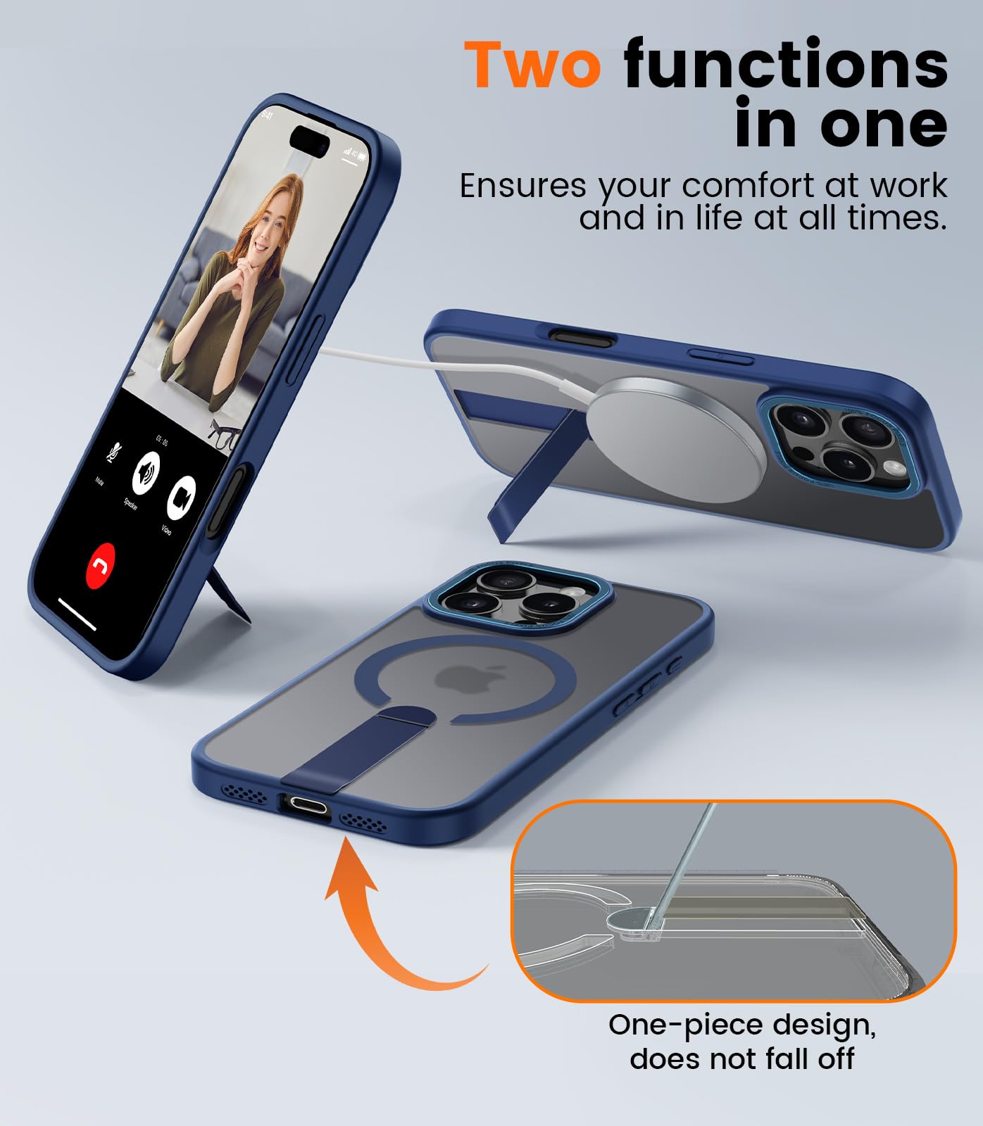DOMAVER Cover magnetica per iPhone 15 da 6,1, con supporto invisibile DOMAVER Cover magnetica per iPhone 15 da 6,1, con supporto invisibile