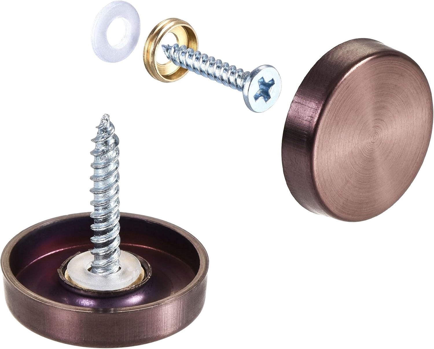 sourcing map Mirror Screws, 22mm/0.87", 10pcs Decorative Cap Fasteners Cover Nails, Wire Drawing, Rose Gold 304 Stainless Steel