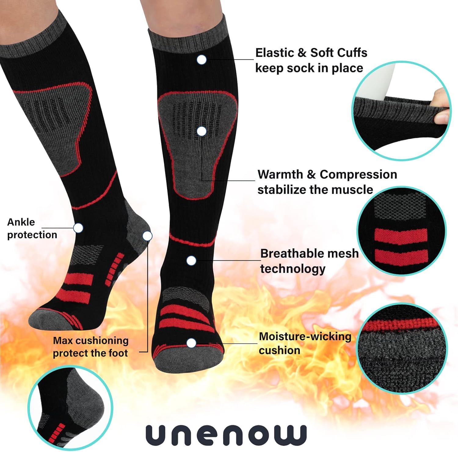 Merino Wool Ski Socks 2 Pairs, Thermal Knee High Warm Socks for Snowboarding, Hiking, Cold Weather, Snow, Hunting - Image 5