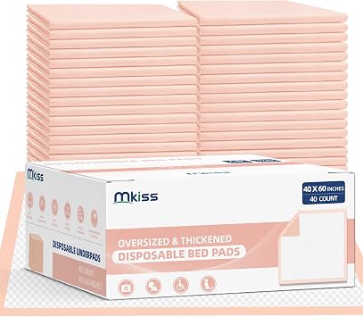 MKISS Oversized Bed Pads 40" x 60"40 Counts, Heavy Duty Ultra Absorbent Underpads, Chucks Pads Disposable for Adults, Children, Babies, Elderly and Pets