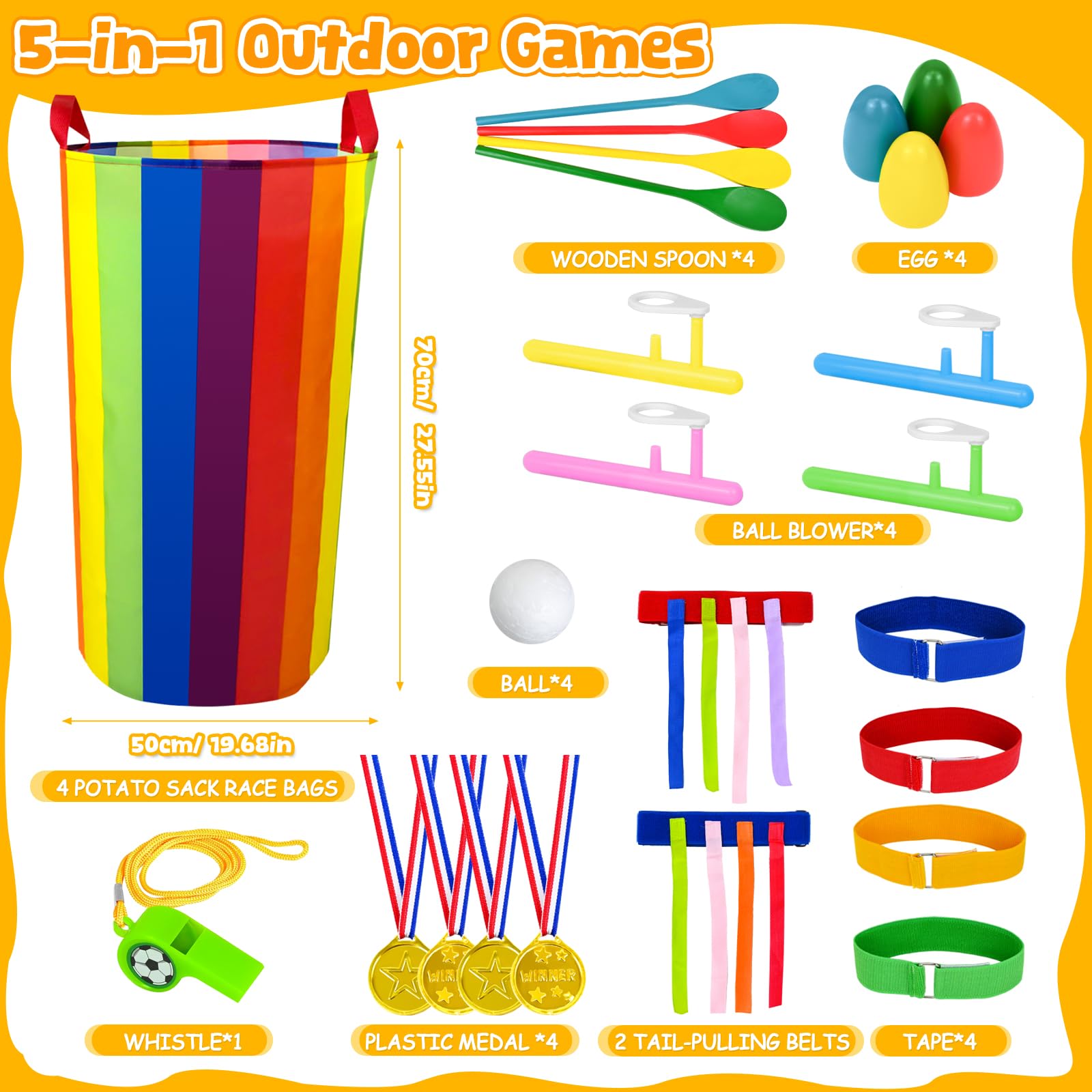 Animation Fête Enfants Jeux Extérieur Enfant SelfTek 5 En 1 - Course En Sac, Lancer D'Anneaux, Course Aux Œufs | 34 Pièces Pour 4-8 Joueurs Selftek Jeux Collectifs