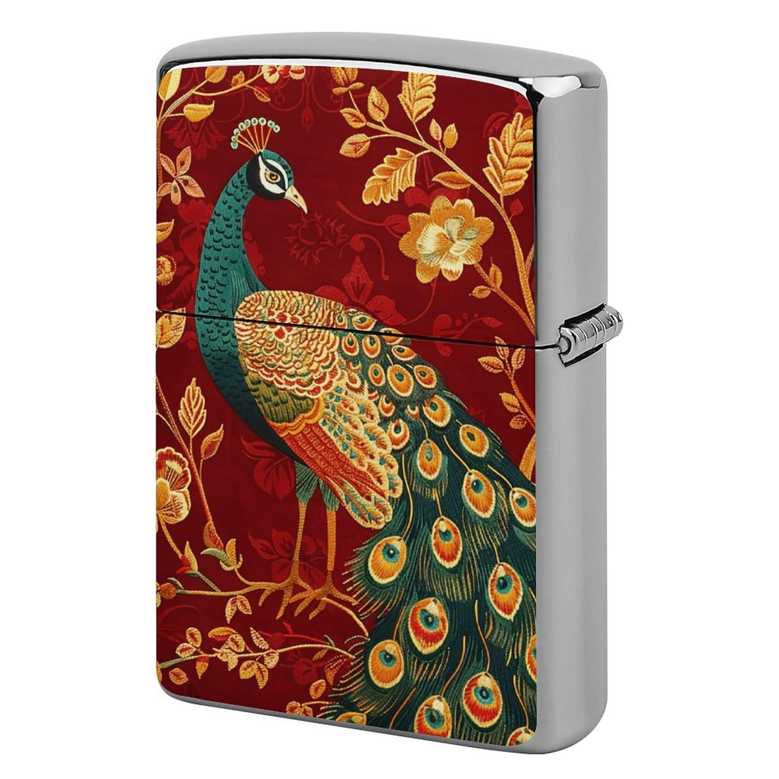 A Beautiful Peacock Lighter Case Vintage Metal Lighter Cover Reusable Lighter Protective Sleeve Unique Design Personalized Lighter Sleeve Holder Against Dust and Scratches