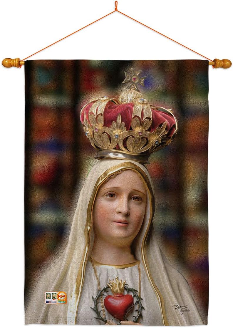 Breeze Decor HS103058-BO-03 Our Lady of Fatima Inspirational Faith & Religious Impressions Decorative Vertical 28" x 40" Double Sided House Flag Set Wood Dowel with String Hardware