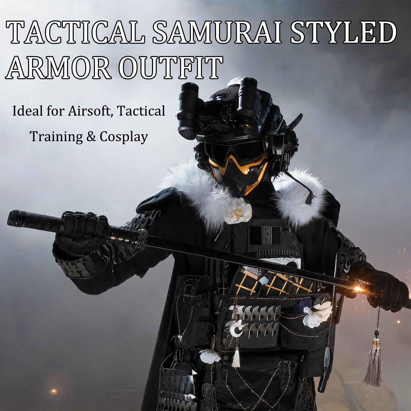 Samurai-Taktikrüstung, Taktischer Rüstungsschutz Komplettset | Mittelalterliche Kampfrüstungsausrüstung Cosplay, Schulterpanzer, Rüstungsrock, Schrittprotektor, Ausrüstungsanzug