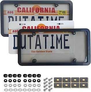 License Plate Protector, Pair of Unbreakable Clear License Plate Covers, Plastic Car Front/Rear License Plate Covers Compatible with American Standard Car（Gray）