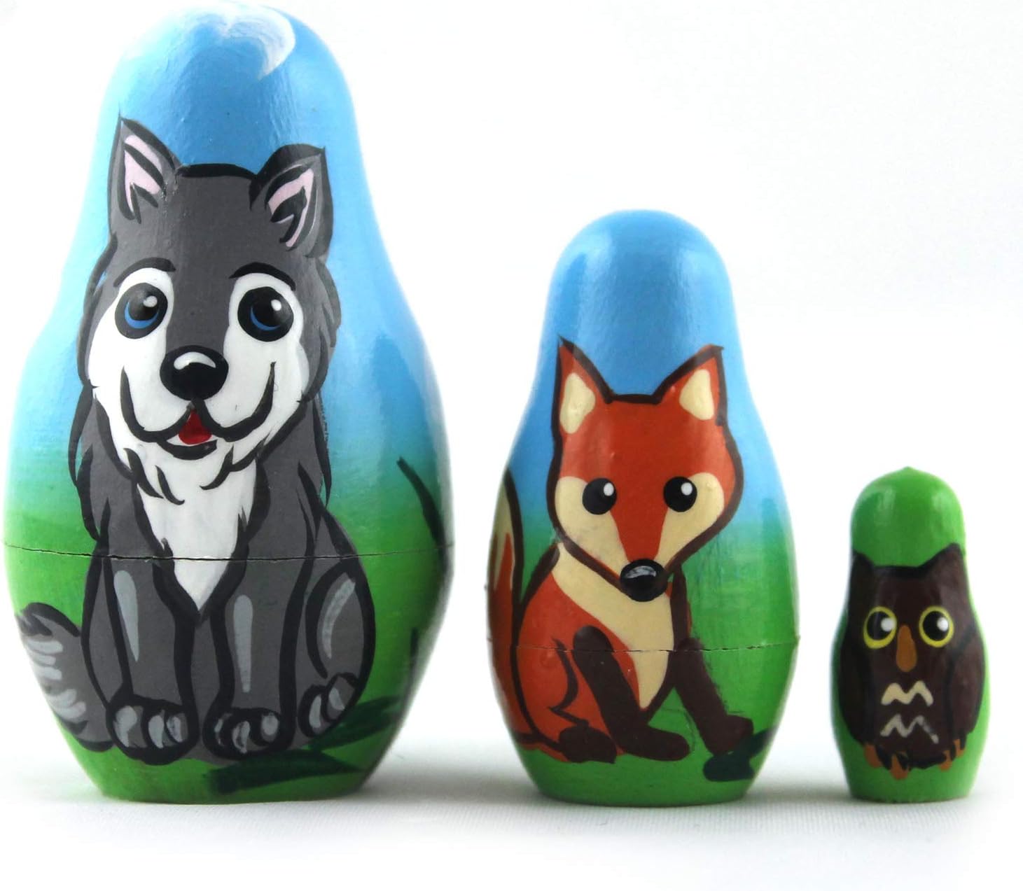 Forest Animals Set 3 Piece Small Wood Nesting Dolls for